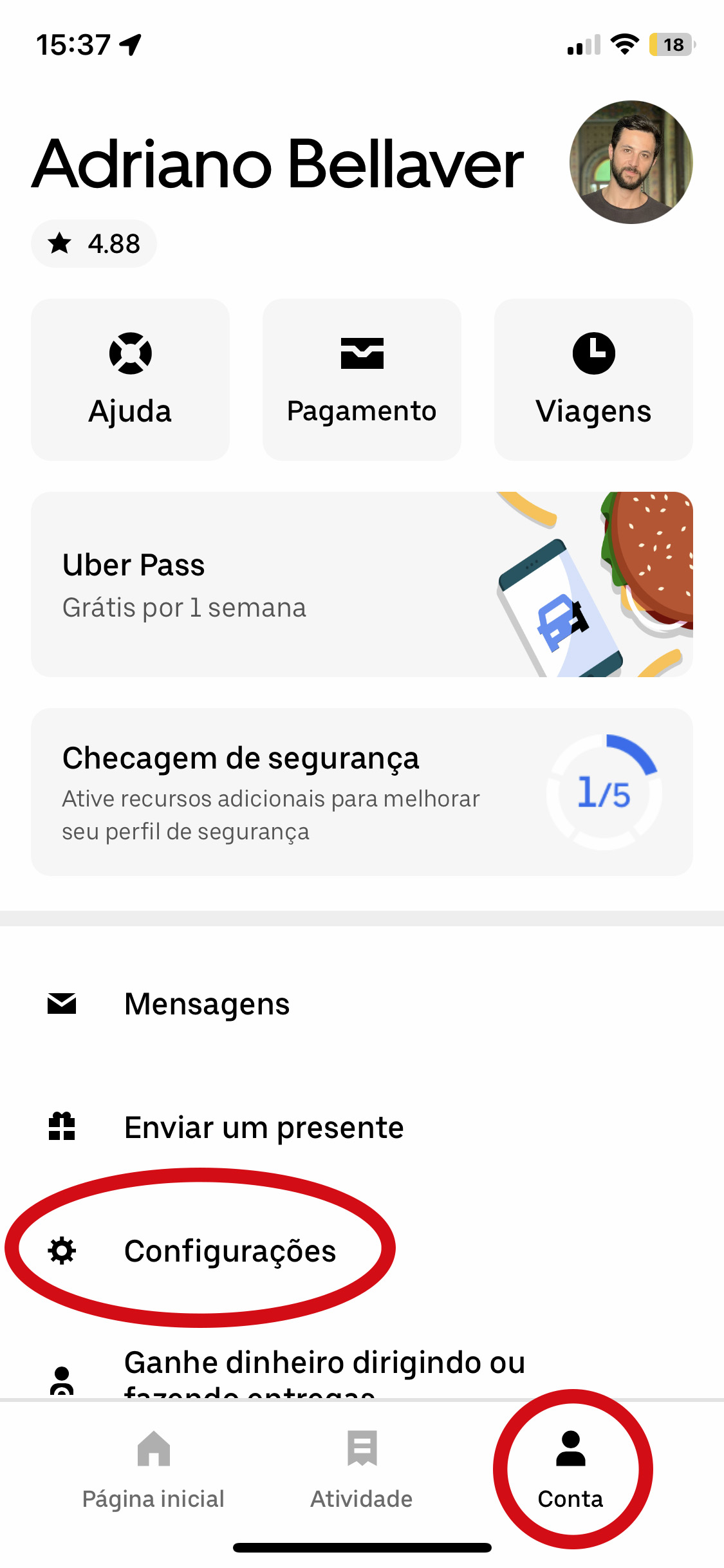 Como ver as suas avaliações no UBER