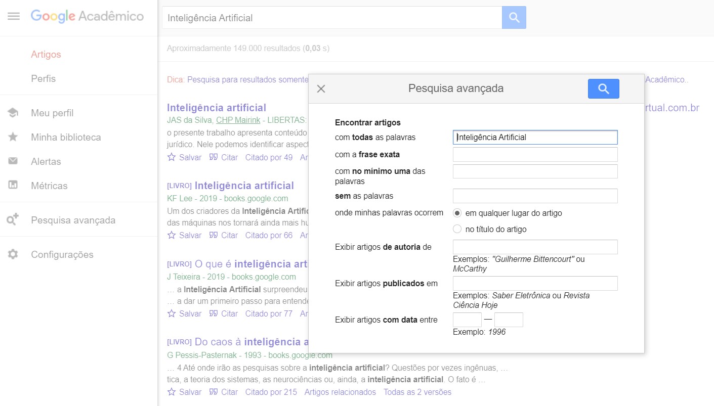 Pesquisa Avançada no Google Acadêmico
