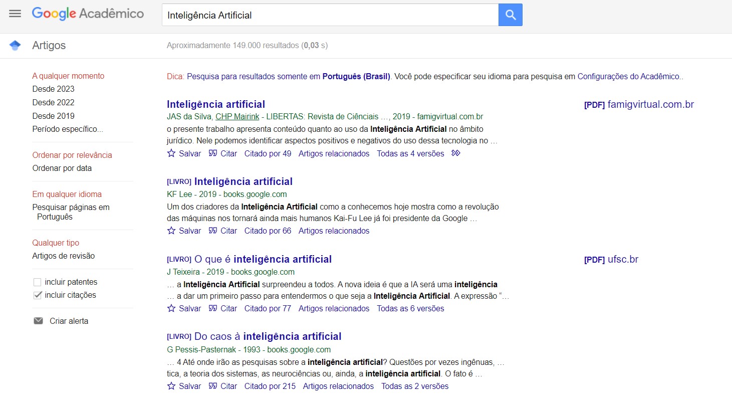 Resultados no Google Acadêmico