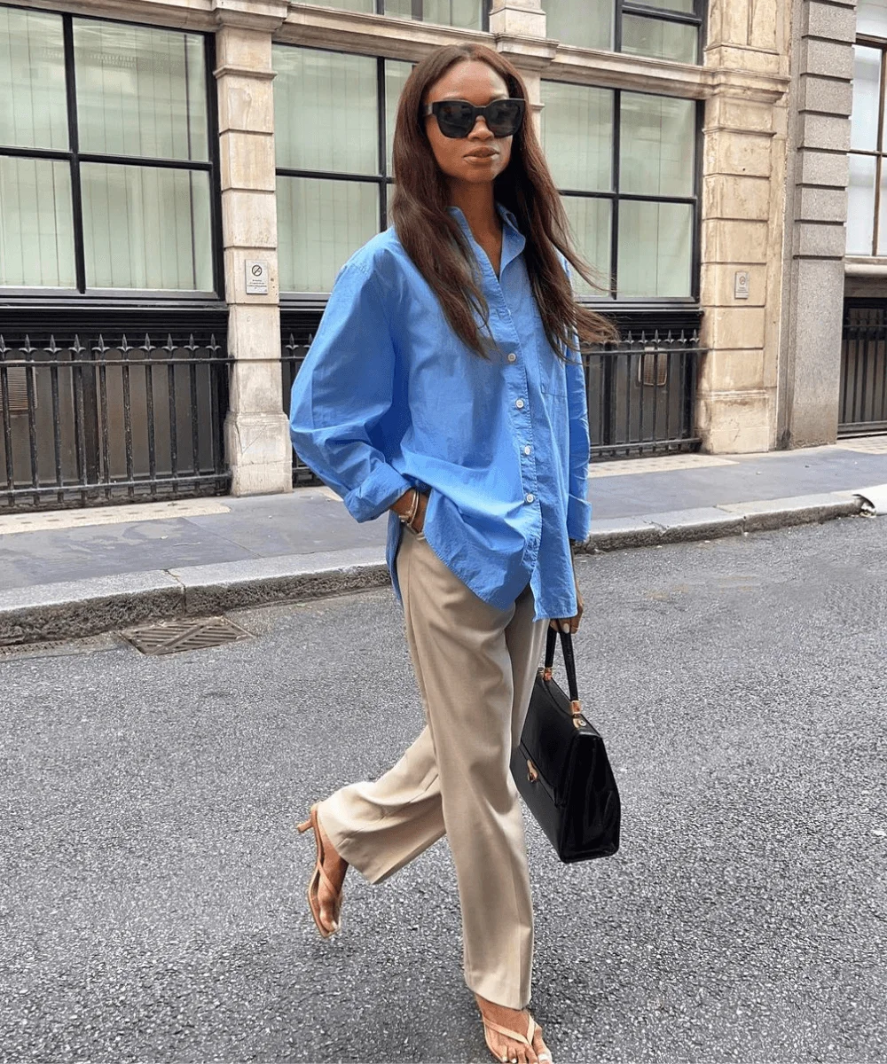 calça bege look escritório